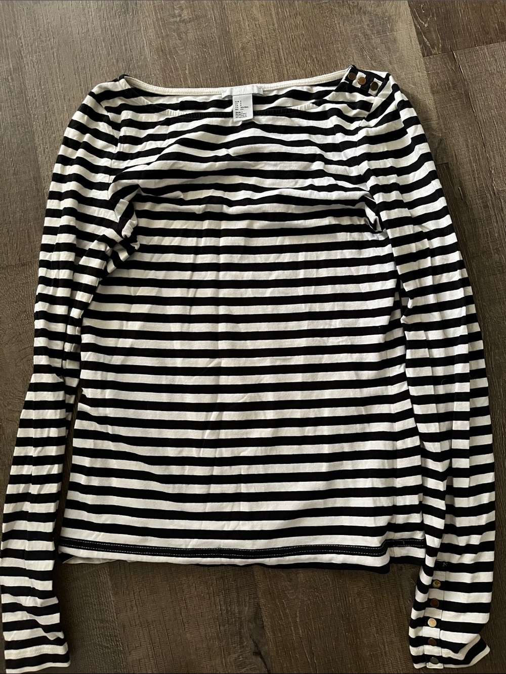 H&M Black and White Striped Long Sleeve Boatneck Top